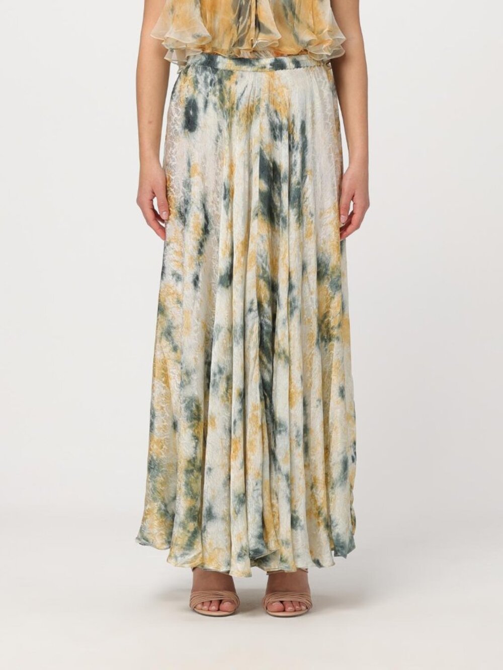 LIKE NEW CONDITION Maxi Blue Yellow white skirt with jacquard fabric SIZE 40